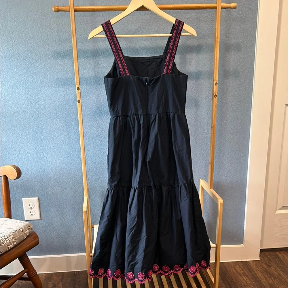 Black Tiered Sundress with Pink Embroidered Trim
